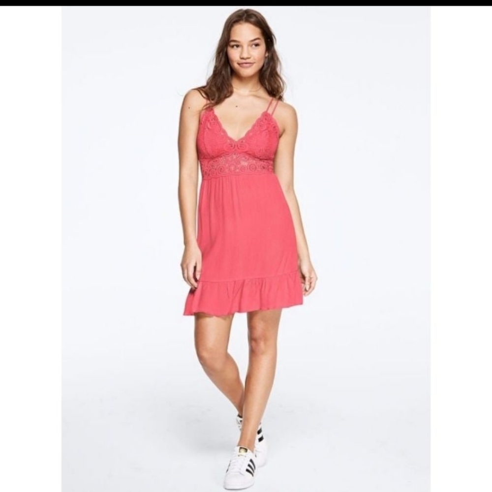 PINK Victoria's Secret crochet lace strappy cutout dress. Crisscross at back. V-